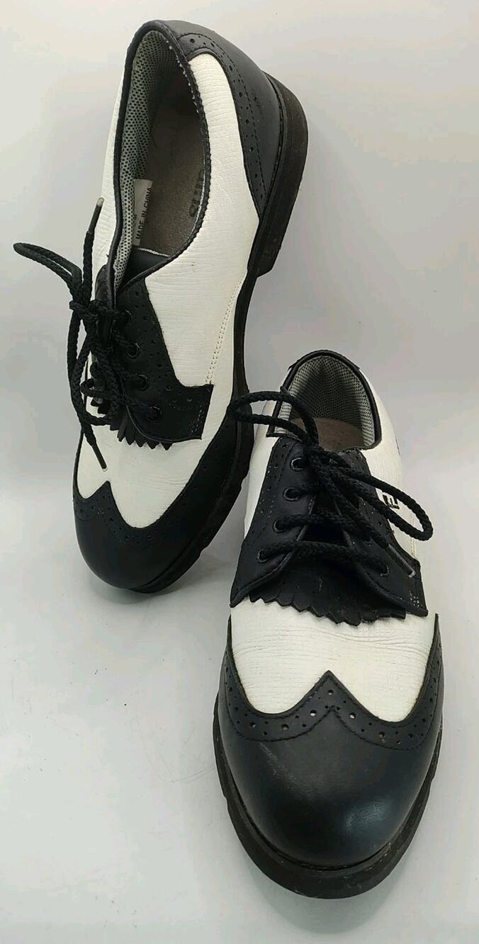 FootJoy SoftJoys Terrains Black White Golf Shoes 98347 Women's Sz 7.5 M
